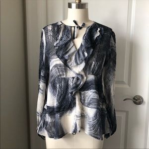 Sandra Angelozzi Silk Peplum Ruffle Peasant Top